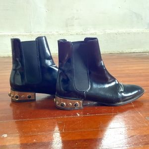 Uterque Black Ankle Boots with Gold Accents